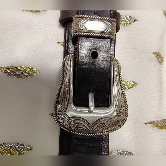LEATHER MEN'S BELT WESTERN HANDMADE,  FILIGREE SILVER BUCKLE, ⭐ CONCHOS Sz 42-46 - Picture 9 of 15